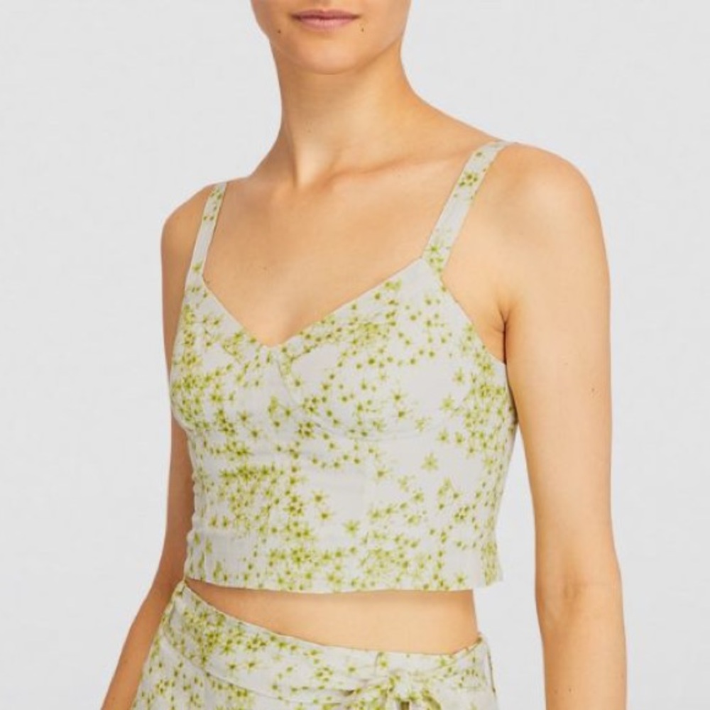 All Saints CASSIA AMANZI TOP lime green floral print smocked zip up back size 4